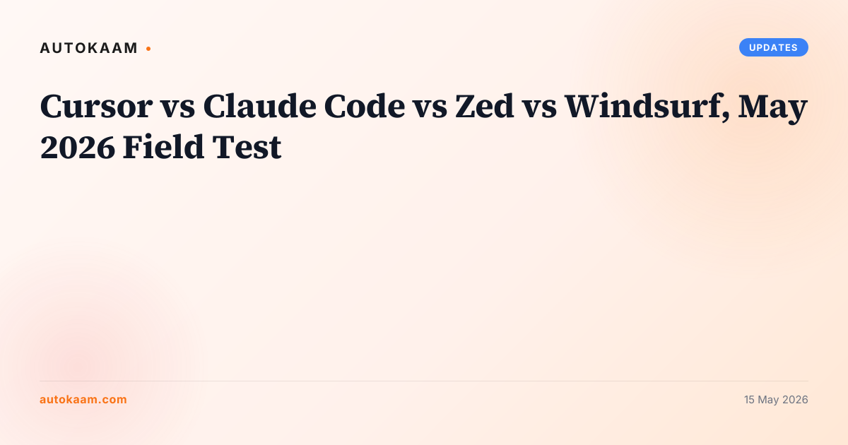 Cursor vs Claude Code vs Zed vs Windsurf May 2026, developer tools on AutoKaam