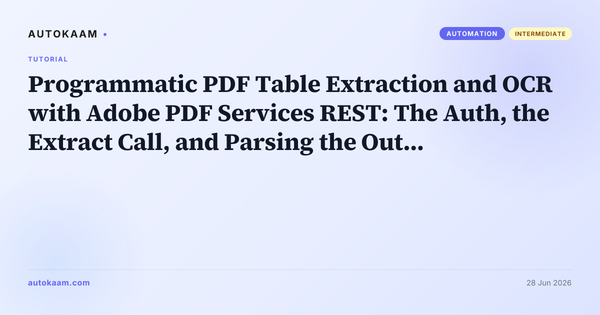 Terminal showing a structuredData.json table extraction from a scanned PDF via Adobe PDF Services REST