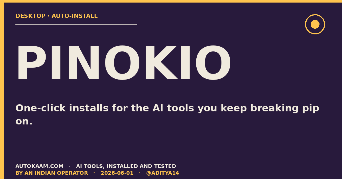Pinokio app showing installable AI tools list